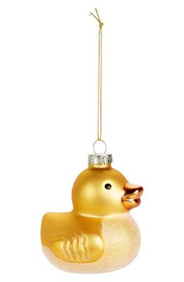 Silver Tree Duck Glass Ornament in Yellow/Orange