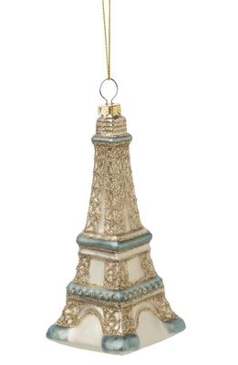 Silver Tree Eiffel Tower Glass Ornament in Gold/Pale Blue