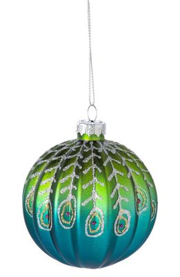 Silver Tree Fluted Glass Ball Ornament in Peacock