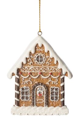 Silver Tree Gingerbread House Ornament in Beige/White/Glitter