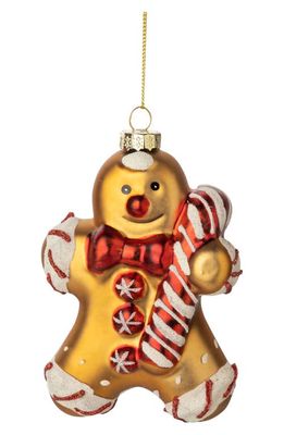Silver Tree Gingerbread Man Glass Ornament in Gold/Red