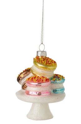 Silver Tree Macaroons on a Pedestal Glass Ornament in Pink Multi