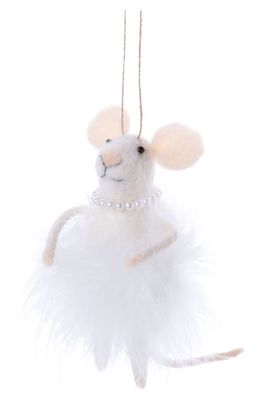 Silver Tree Mouse Ballerina Felt Ornament in White