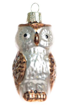 Silver Tree Owl Glass Ornament in Silver And Gold