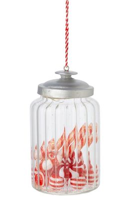 Silver Tree Peppermint Candy Jar Glass Ornament in Clear/Red/White