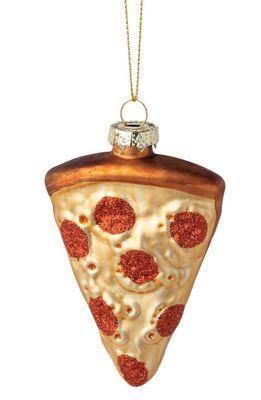 Silver Tree Pizza Slice Glass Ornament in Beige/Brown