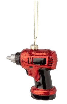 Silver Tree Power Drill Glass Ornament in Red/Black