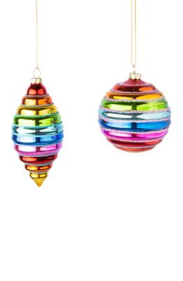 Silver Tree Rainbow Ball & Teardrop Glass Ornaments - Set of 2 in Multicoloured