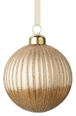 Silver Tree Ribbed Ball Glass Ornament in Pale Gold/Glitter