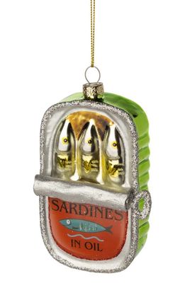Silver Tree Sardine Can with Key Glass Ornament in Green Multi