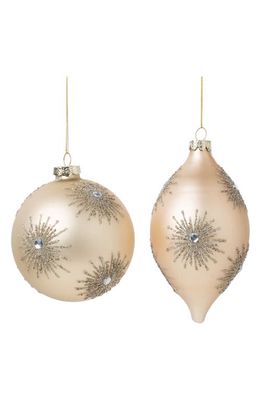 Silver Tree Set of 2 Assorted Balls Glass Ornaments in Pale Gold