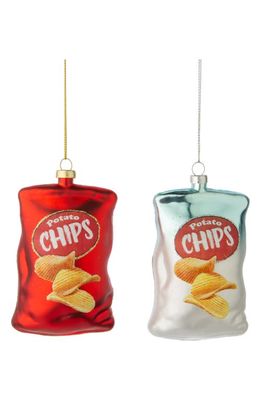 Silver Tree Set of 2 Assorted Mini Potato Chip Bags Glass Ornaments in Red/Silver