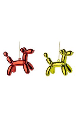 Silver Tree Set of 2 Balloon Dog Plastic Ornaments in Red/Gold