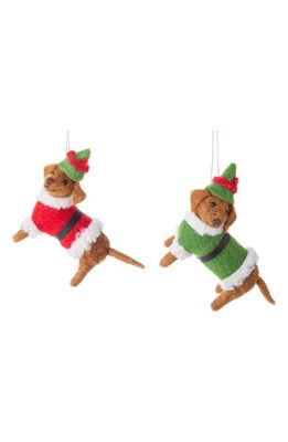 Silver Tree Set of 2 Dachshund in Santa Suit Felt Ornaments in Red/Green