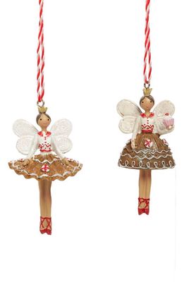 Silver Tree Set of 2 Gingerbread Fairy Ornaments in Beige/Red/White