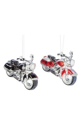 Silver Tree Set of 2 Motorcycle Blown Glass Ornaments in Black/Red