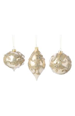 Silver Tree Set of 3 Assorted Glass Ball Ornaments in Pale Gold