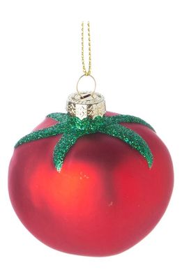 Silver Tree Tomato Glass Ornament in Red/Green/Glitter