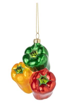 Silver Tree Triple Peppers Glass Ornament in Green/Yellow/Red