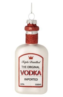 Silver Tree Vodka Bottle Glass Ornament in Red/White