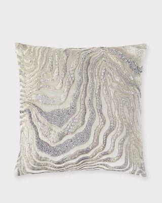 Silver Velvet Decorative Pillow, 22"Sq.