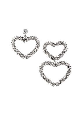 Silvertone & Crystal Mismatched Open Heart Earrings