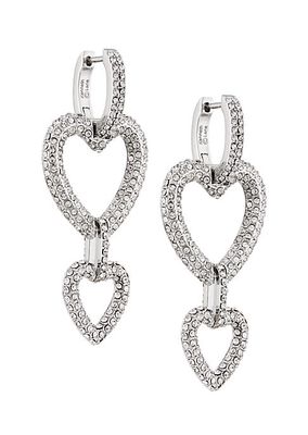 Silvertone & Crystal Open Heart Drop Earrings