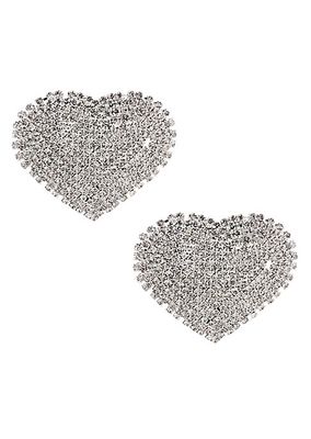 Silvertone & Crystal Pavé Heart Earrings