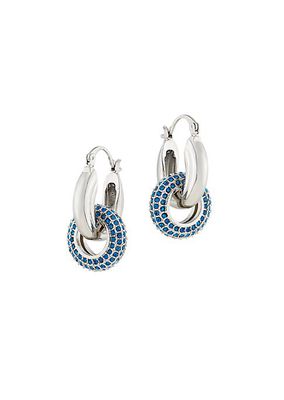 Silvertone & Montana Sapphire Wheel Hoop Earrings