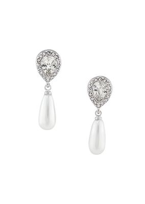 Silvertone, Imitation Pearl & Crystal Teardrop Earrings