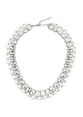 Silvertone, Imitation Pearl & Crystal Two-Row Necklace