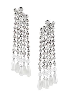 Silvertone, Imitation Pearl & Crystal Waterfall Earrings