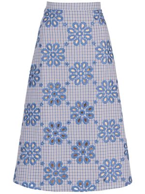 Silvia Tcherassi Bianca floral-embroidered organic-cotton skirt - Blue
