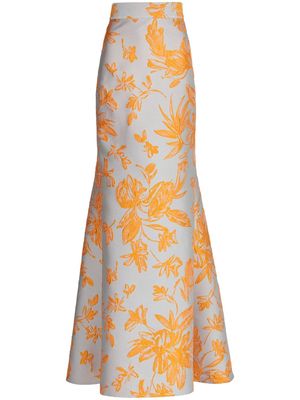 Silvia Tcherassi Tirene floral-embroidered fluted skirt - Orange