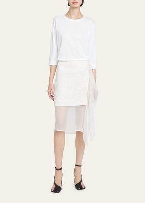 Simi Embellished Midi Skirt with Sheer Underlayer