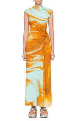 Simkhai Acacia Marble Print Stretch Jersey Maxi Dress in Masala Marble Print