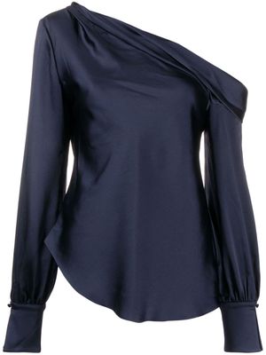 Simkhai Alice asymmetric draped-shoulder blouse - Blue