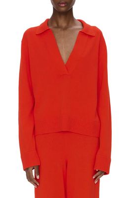 Simkhai Cotton & Cashmere Polo Sweater in Vernis Red
