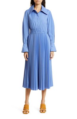 Simkhai Hydrangea Pleated Long Sleeve Poplin Midi Dress