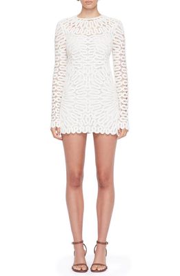 Simkhai McCall Cage Crochet Embroidery Long Sleeve Minidress in White