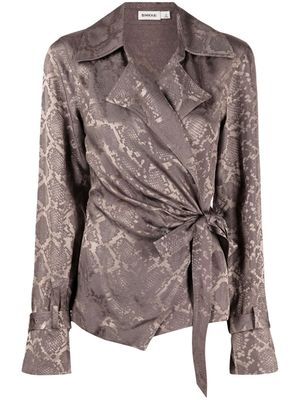 Simkhai python-print satin wrap blouse - Brown