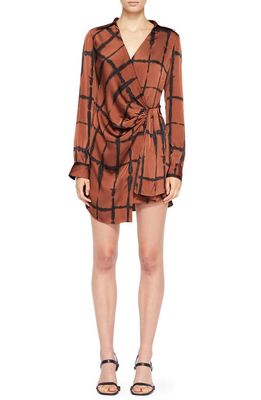 Simkhai Sofia Shibori Long Sleeve Faux Wrap Dress in Soft Clay