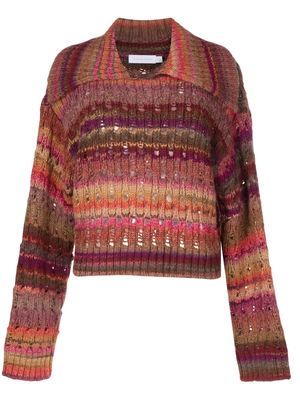 Simkhai striped pointelle-knit jumper - Brown