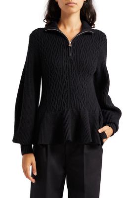 Simkhai Susanna Quarter Zip Peplum Sweater in Black