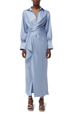 Simkhai Talita Drapey Long Sleeve Cotton & Cashmere Shirtdress in Marina Blue