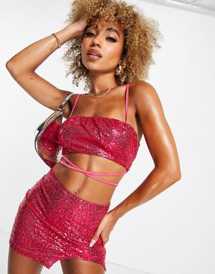 Simmi 90s sequin bandeau crop top in pink - part of a set