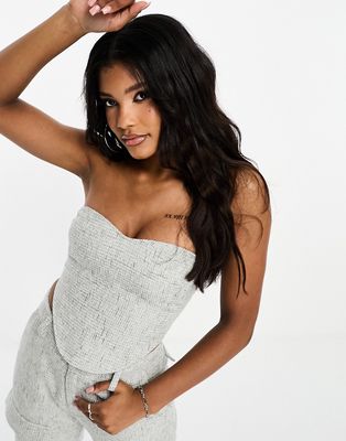 Simmi boucle corset top in silver - part of a set