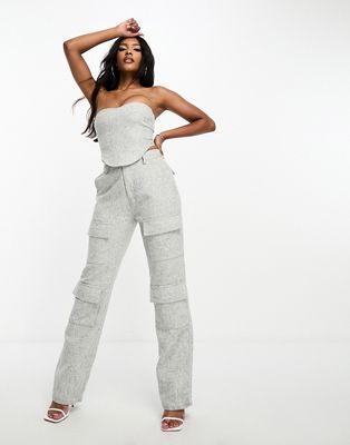 Simmi boucle pocket detail wide leg pants in silver - part of a set
