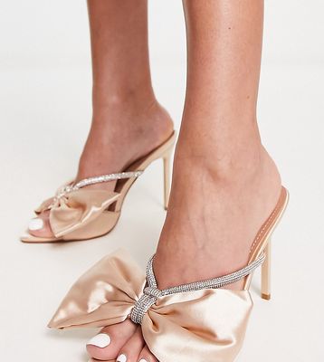 Simmi Bridal Ezlili heeled sandals with bow in champagne satin-Neutral