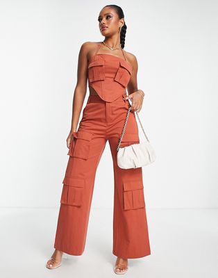 Simmi cargo wide leg pants in rust-Orange